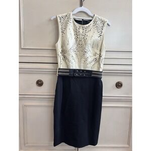 Catherine Deane Leather‎ Midi Dress Belted Size 4 Silk Lined Career Elegant